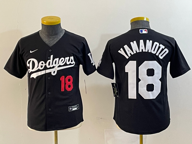 Youth Los Angeles Dodgers #18 Yoshinobu Yamamoto Black Stitched Baseball Jersey