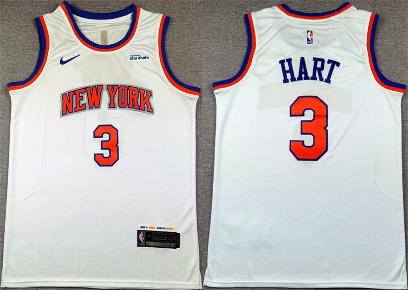 Men's New Yok Knicks #3 Josh Hart White Association Edition Stitched Basketball Jersey Men's New Yok Knicks #3 Josh Hart White Association Edition Stitched Basketball Jersey