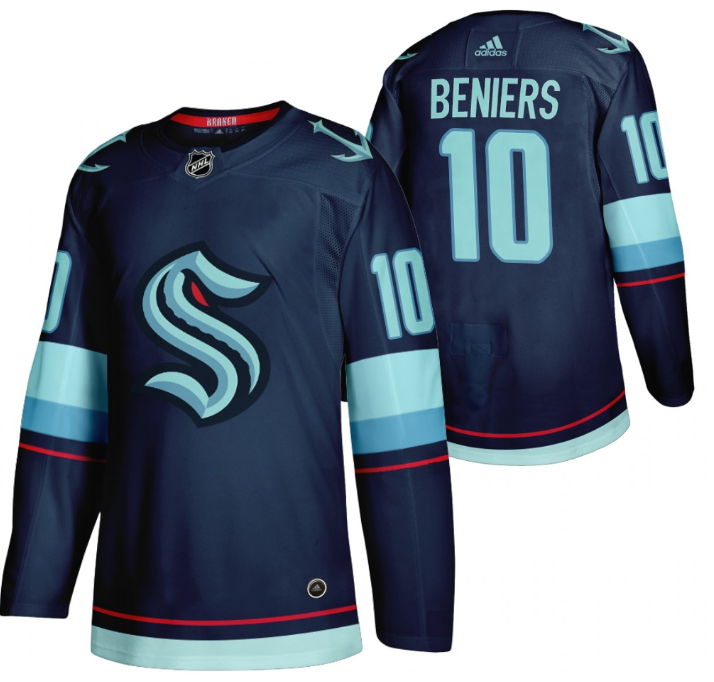 Men's Seattle Kraken #10 Matty Beniers Navy Stitched Jersey Men's Seattle Kraken #10 Matty Beniers Navy Stitched Jersey
