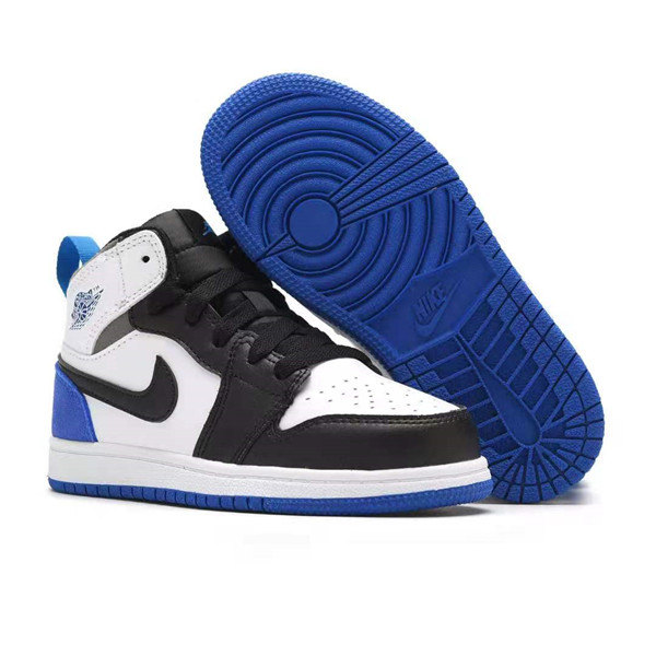Youth Running Weapon Air Jordan 1 White/Black/Blue Shoes 10014