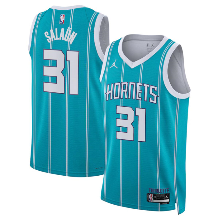 Men's Charlotte Hornets #31 Tidjane Salaun Teal 2024 Draft Icon Edition Stitched Basketball Jersey