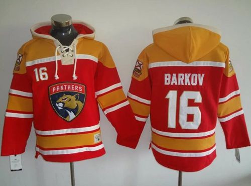 Panthers Red/Gold #16 Aleksander Barkov Sawyer Hooded Sweatshirt Stitched NHL Jersey