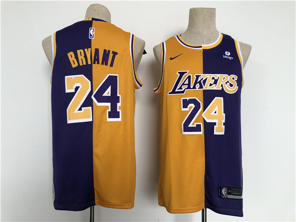 Men's Los Angeles Lakers #24 Kobe Bryant Purple/Gold Split Stitched Basketball Jersey Men's Los Angeles Lakers #24 Kobe Bryant Purple/Gold Split Stitched Basketball Jersey