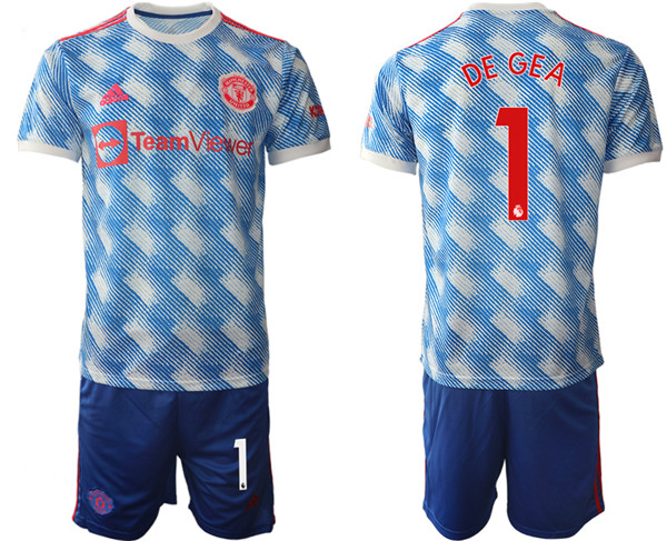 Men's Manchester United #1 David de Gea Light Blue Away Soccer Jersey Suit