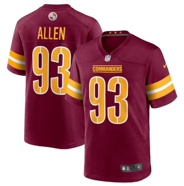 Men's Washington Commanders #93 Jonathan Allen 2022 Burgundy Game Stitched Jersey Men's Washington Commanders #93 Jonathan Allen 2022 Burgundy Game Stitched Jersey
