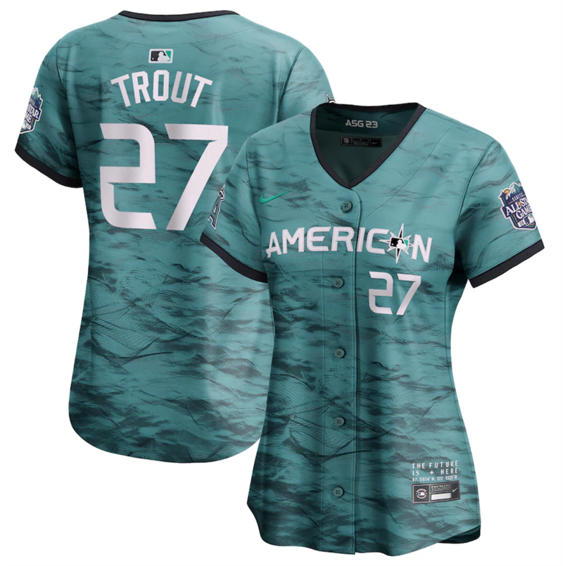 Women's Los Angeles Angels #27 Mike Trout Teal 2023 All-star Stitched Baseball Jersey(Run Small)