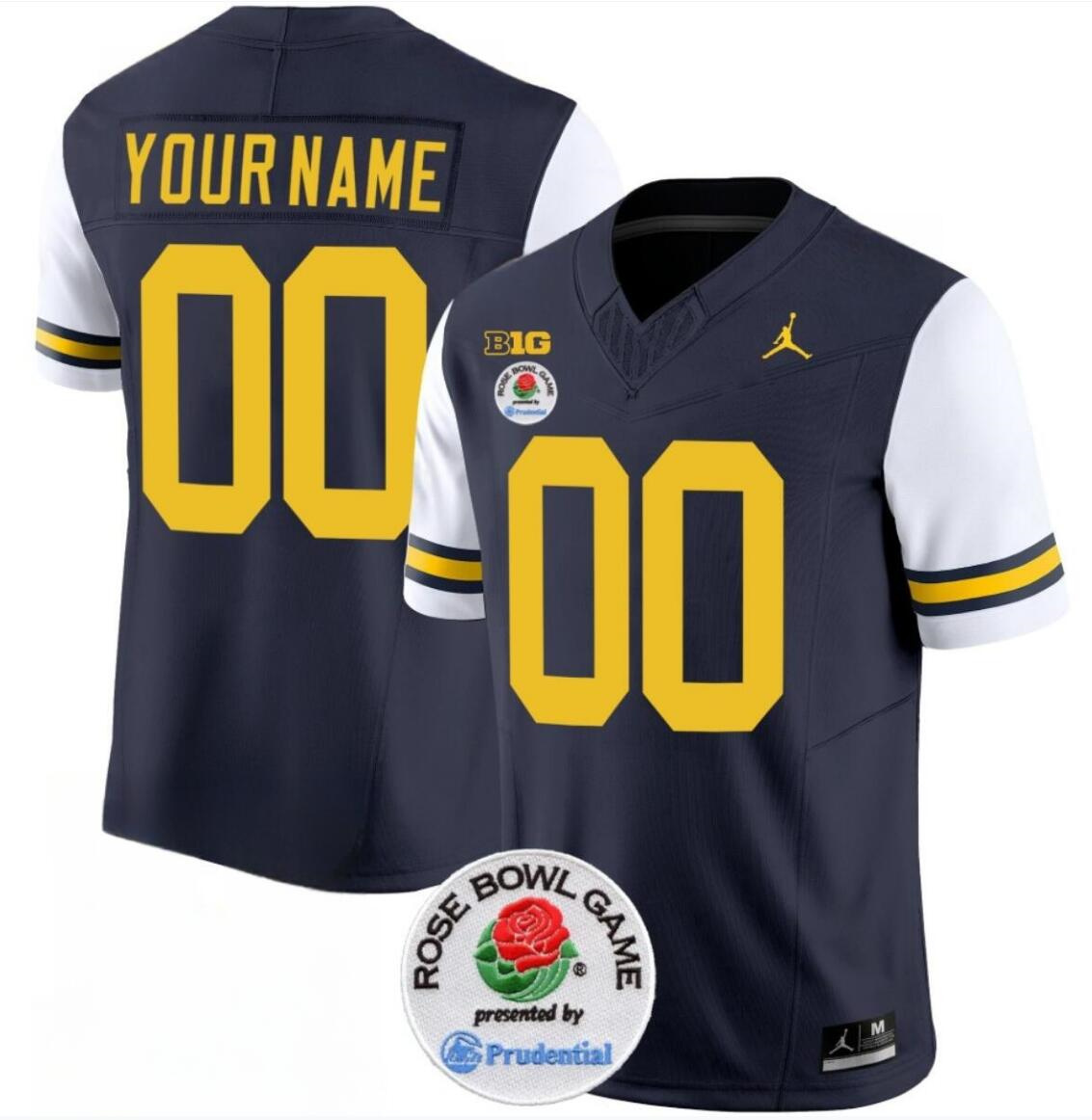 Men's Michigan Wolverines ACTIVE PLAYER Custom 2023 F.U.S.E. Navy/White Rose Bowl Patch Stitched Jersey