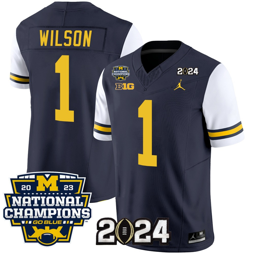 Men's Michigan Wolverines #1 Roman Wilson Navy/White 2024 F.U.S.E. With 2023 National Champions Patch Stitched Jersey