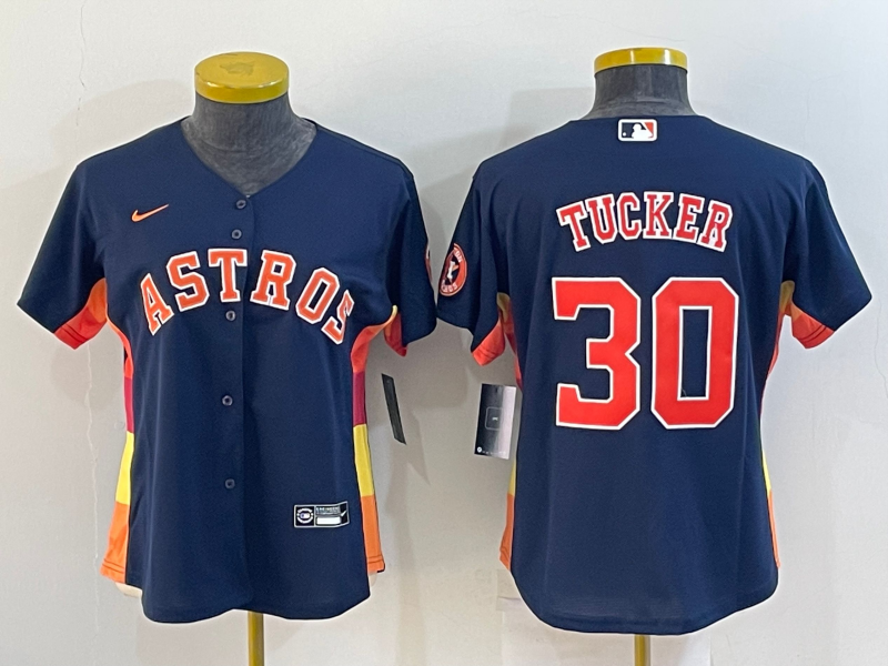 Women's Houston Astros #30 Kyle Tucker Navy With Patch Cool Base Stitched Baseball Jersey(Run Small) Women's Houston Astros #30 Kyle Tucker Navy With Patch Cool Base Stitched Baseball Jersey(Run Small)