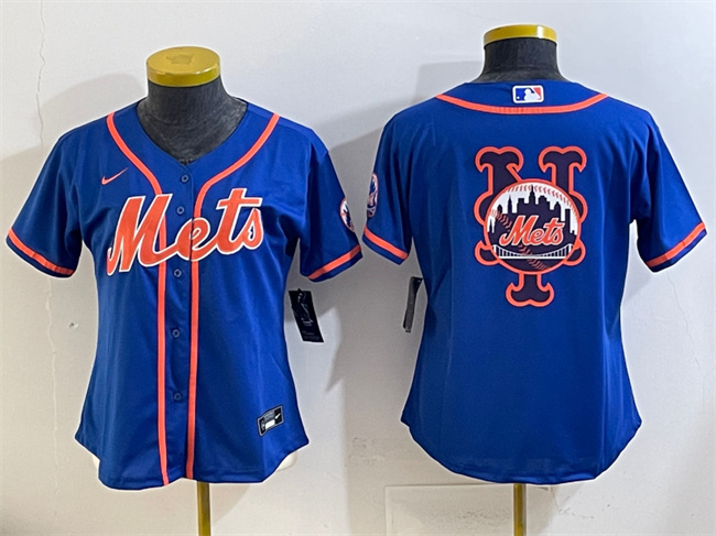 Women's New York Mets Team Big Logo Royal Cool Base Stitched Baseball Jersey(Run Small)