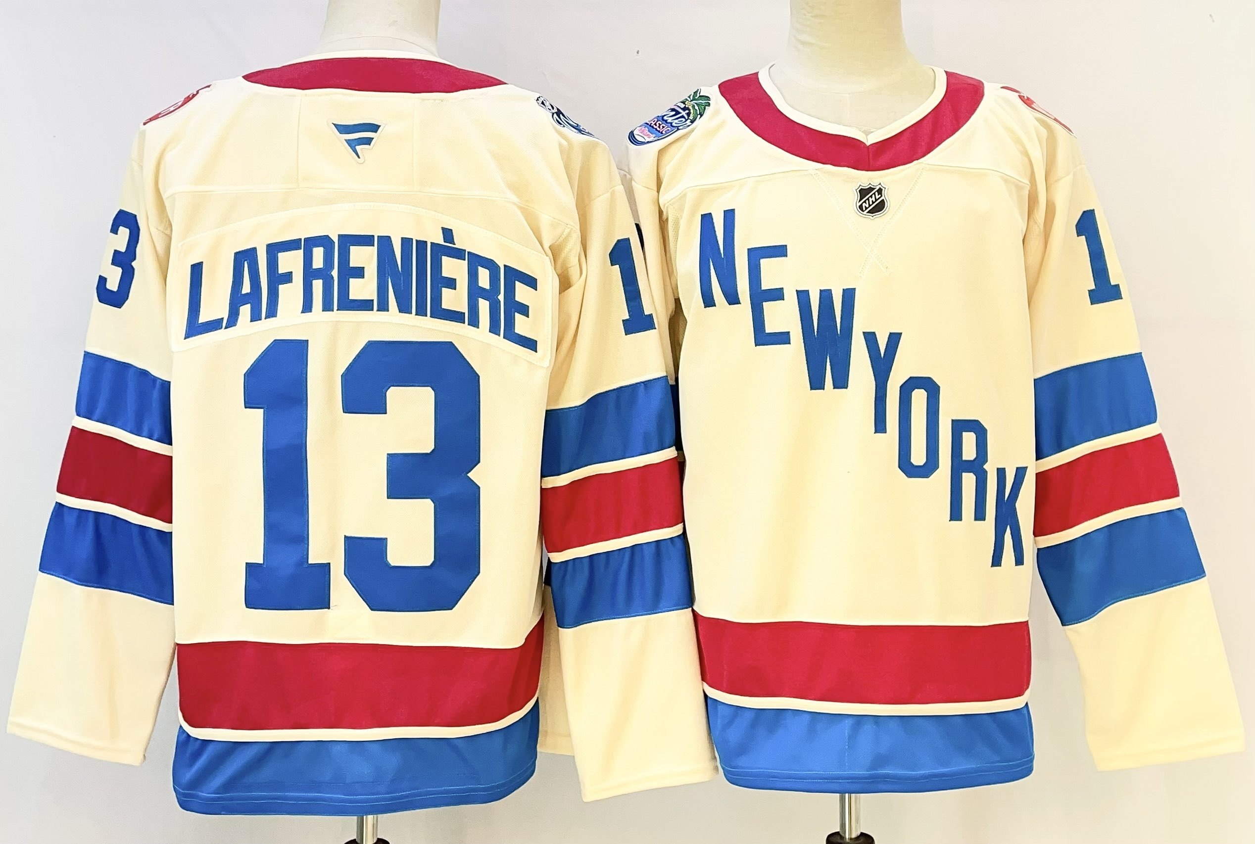 Men's New York Rangers #13 Alexis Lafreniere Beige 2025-26 Winter Classic With A Patch Stitched Hockey Men's New York Rangers #13 Alexis Lafreniere Beige 2025-26 Winter Classic With A Patch Stitched Hockey