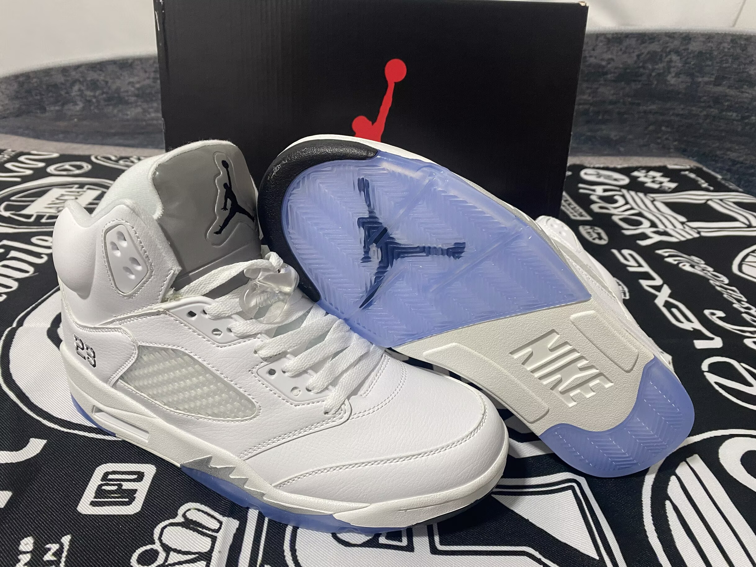 Men's Running Weapon Air Jordan 5 White/Purple Shoes 0117