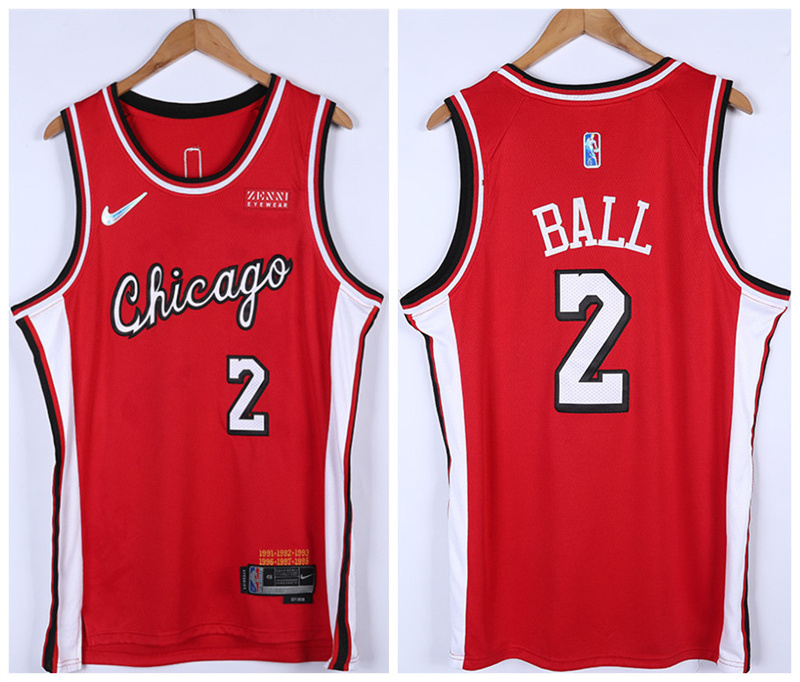 Men's Chicago Bulls #2 Lonzo Ball City Edition 75th Anniversary Red Swingman Stitched Basketball Jersey
