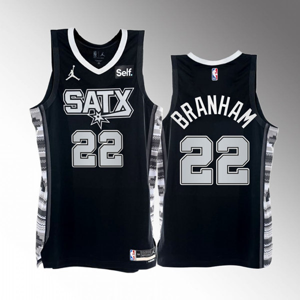 Men's San Antonio Spurs #22 Malaki Branham 2022/23 Black Black Stitched Basketball Jersey Men's San Antonio Spurs #22 Malaki Branham 2022/23 Black Black Stitched Basketball Jersey