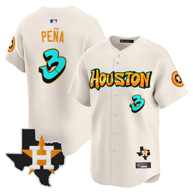 Men's Houston Astros #3 Jeremy Peña Cream Graffiti Barrio Edition Vapor Limited Stitched Baseball Jersey Men's Houston Astros #3 Jeremy Peña Cream Graffiti Barrio Edition Vapor Limited Stitched Baseball Jersey