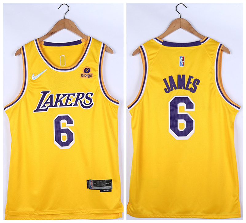 Men's Los Angeles Lakers #6 LeBron James 75th Anniversary Yellow Stitched Basketball Jersey
