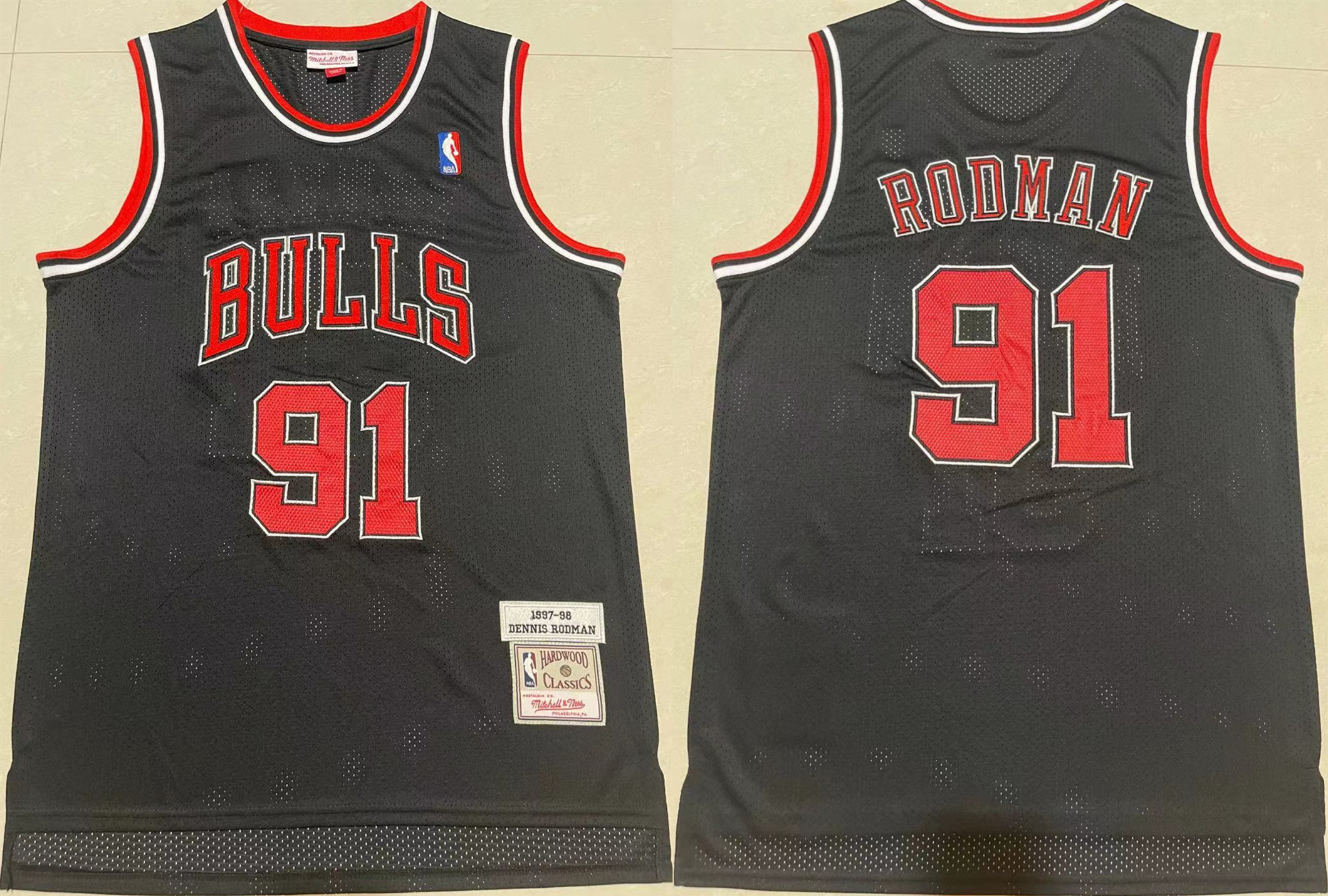 Men's Chicago Bulls #91 Dennis Rodman Black 1997-98 Throwback Stitched Jersey Men's Chicago Bulls #91 Dennis Rodman Black 1997-98 Throwback Stitched Jersey