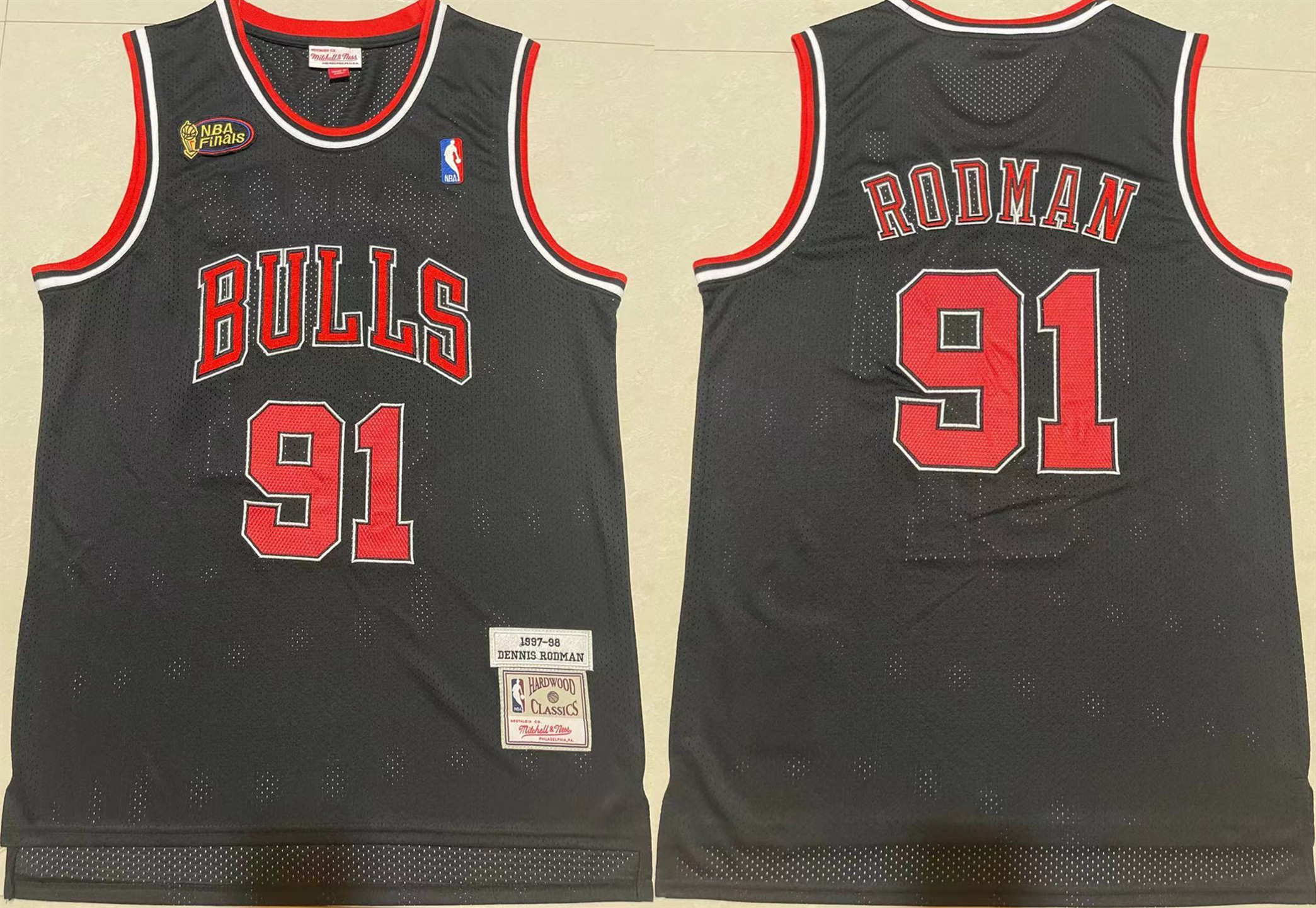 Men's Chicago Bulls #91 Dennis Rodman 1997-98 Black Throwback Stitched Jersey