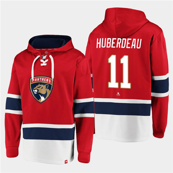 Men's Red Florida Panthers #11 Jonathan Huberdeau Ageless Must-Have Lace-Up Pullover Hoodie