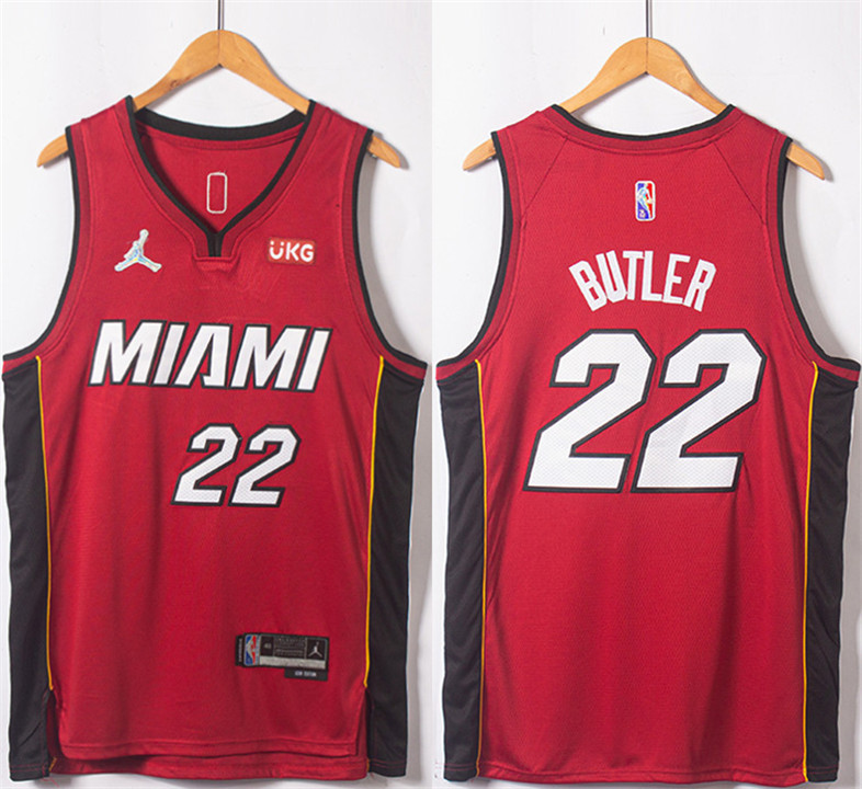 Men's Miami Heat #22 Jimmy Butler Red Statement Edition 75th Anniversary Stitched Jersey Men's Miami Heat #22 Jimmy Butler Red Statement Edition 75th Anniversary Stitched Jersey