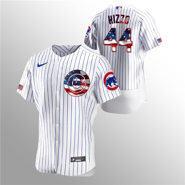 Men's Chicago Cubs #44 Anthony Rizzo White 2020 Stars & Stripes Flex Base Stitched Jersey