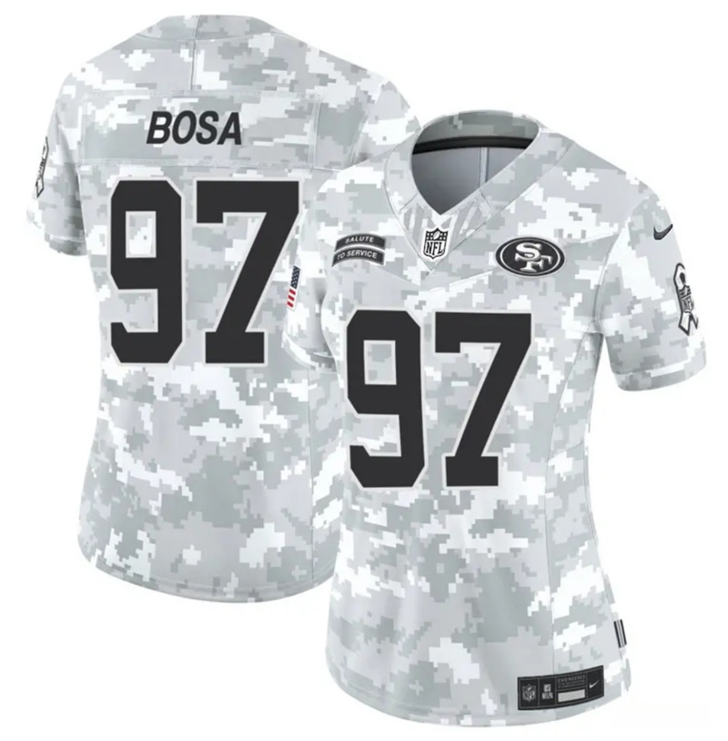 Women's San Francisco 49ers #97 Nick Bosa 2024 F.U.S.E Arctic Camo Salute to Service Limited Stitched Jersey(Run Small) Women's San Francisco 49ers #97 Nick Bosa 2024 F.U.S.E Arctic Camo Salute to Service Limited Stitched Jersey(Run Small)