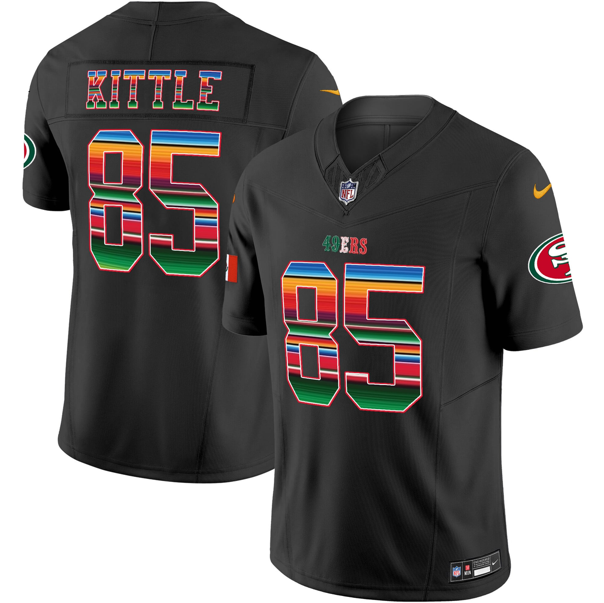 Women's San Francisco 49ers #85 George kittle Black Mexico 2026 F.U.S.E. Vapor Untouchable Limited Stitched Football Jersey(Run Small) Women's San Francisco 49ers #85 George kittle Black Mexico 2026 F.U.S.E. Vapor Untouchable Limited Stitched Football Jersey(Run Small)