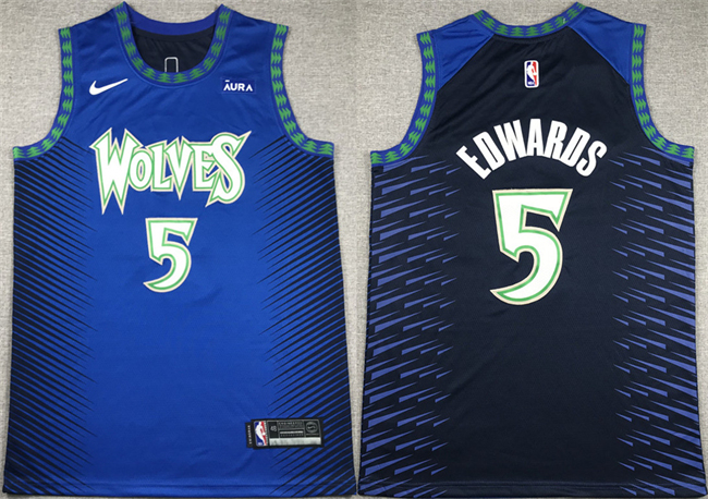 Men's Minnesota Timberwolves #5 Anthony Edwards Blue City Edition Stitched Jersey