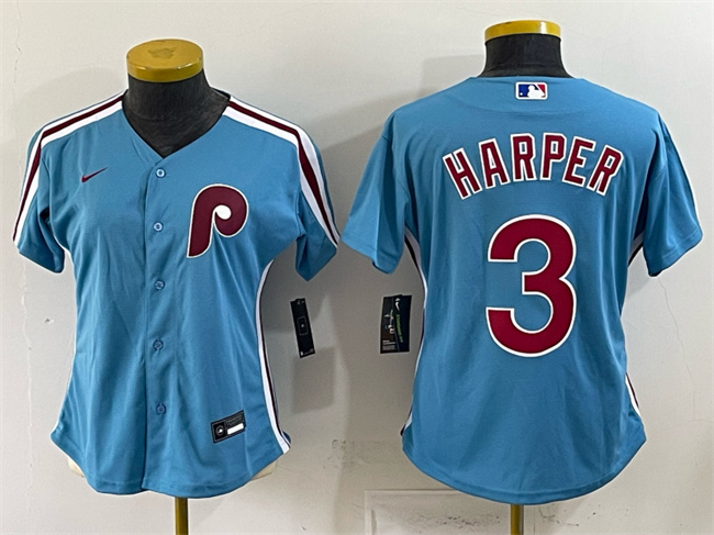 Women's Philadelphia Phillies #3 Bryce Harper Blue Stitched Baseball Jersey(Run Small) Women's Philadelphia Phillies #3 Bryce Harper Blue Stitched Baseball Jersey(Run Small)