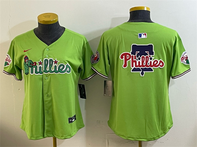 Women's Philadelphia Phillies Team Big Logo Light Green Phanatic Limited Stitched Jersey(Run Small) Women's Philadelphia Phillies Team Big Logo Light Green Phanatic Limited Stitched Jersey(Run Small)