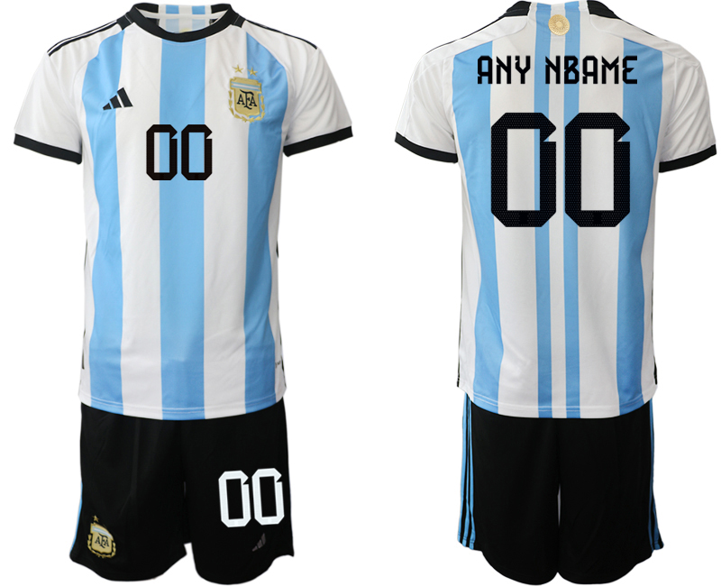 Men's Argentina Custom White/Blue 2022 FIFA World Cup Home Soccer Jersey Suit Men's Argentina Custom White/Blue 2022 FIFA World Cup Home Soccer Jersey Suit