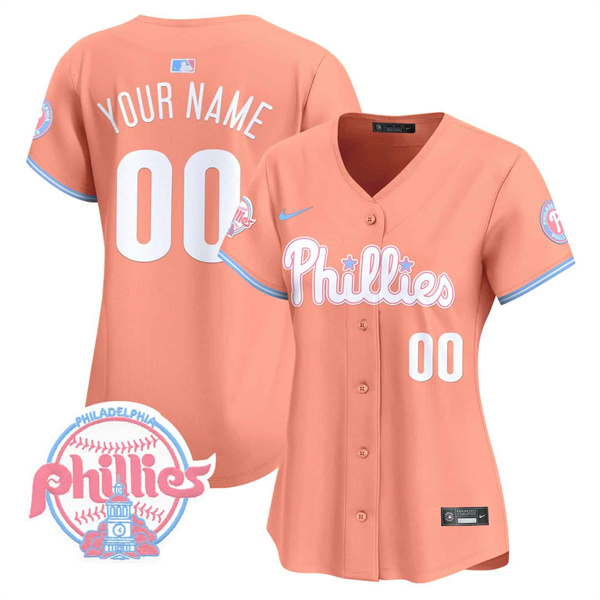 Women's Philadelphia Phillies Active Player Custom Bubblegum Peach Vapor Premier Limited(Run Small) Women's Philadelphia Phillies Active Player Custom Bubblegum Peach Vapor Premier Limited(Run Small)