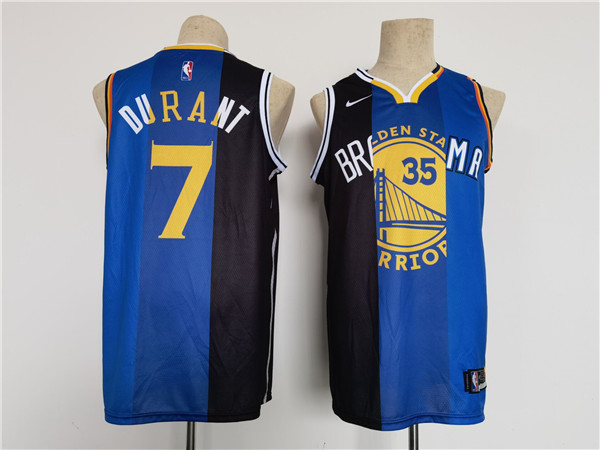 Men's Brooklyn Nets/Thunder/Warriors #7 Kevin Durant White/Blue/Black Splite Throwback basketball Jersey Men's Brooklyn Nets/Thunder/Warriors #7 Kevin Durant White/Blue/Black Splite Throwback basketball Jersey