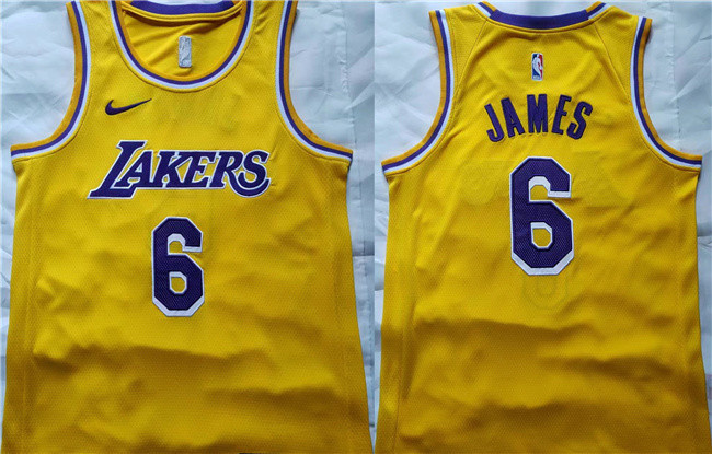 Men's Los Angeles Lakers #6 LeBron James Yellow Stitched Basketball Jersey Men's Los Angeles Lakers #6 LeBron James Yellow Stitched Basketball Jersey