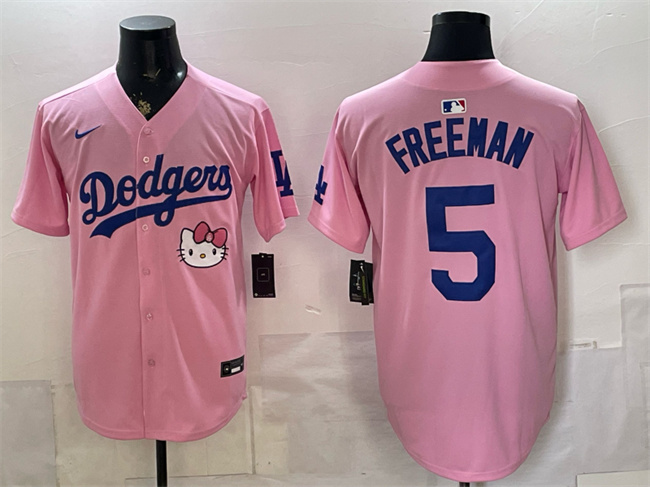 Men's Los Angeles Dodgers #5 Freddie Freeman Pink 2025 Hello Kitty Vapor Limited Stitched Baseball Jersey Men's Los Angeles Dodgers #5 Freddie Freeman Pink 2025 Hello Kitty Vapor Limited Stitched Baseball Jersey