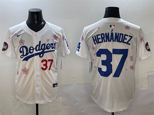 Men's Los Angeles Dodgers #37 Teoscar Hernández White 2025 Tokyo Series Limited Stitched Baseball Jersey Men's Los Angeles Dodgers #37 Teoscar Hernández White 2025 Tokyo Series Limited Stitched Baseball Jersey