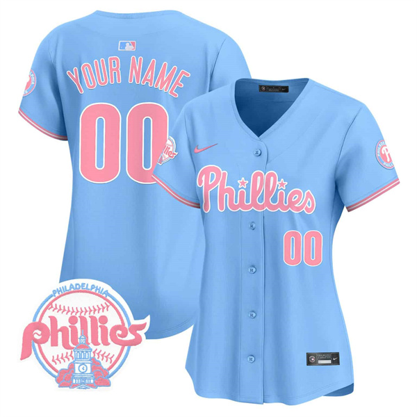 Women's Philadelphia Phillies Active Player Custom Bubblegum Light Blue Vapor Premier Limited(Run Small) Women's Philadelphia Phillies Active Player Custom Bubblegum Light Blue Vapor Premier Limited(Run Small)