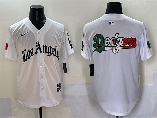 Men's Los Angeles Dodgers Team Big Logo White Mexico 2025 LA Gothic Style With Fernando Patch Vapor Premier Limited Stitched Baseball Jersey 004 Men's Los Angeles Dodgers Team Big Logo White Mexico 2025 LA Gothic Style With Fernando Patch Vapor Premier Limited Stitched Baseball Jersey 004