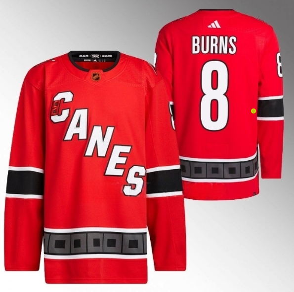 Men's Carolina Hurricanes #8 Brent Burns 2022/23 Reverse Retro Red Stitched Jersey Men's Carolina Hurricanes #8 Brent Burns 2022/23 Reverse Retro Red Stitched Jersey