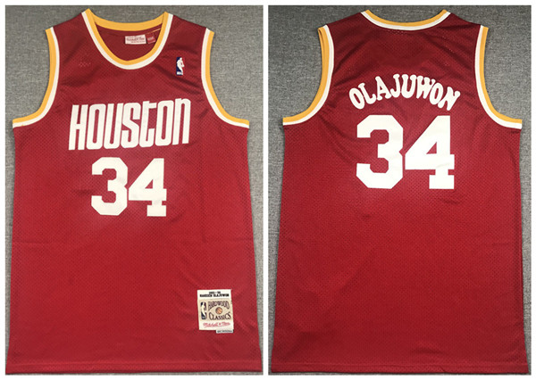 Men's Houston Rockets #34 Hakeem Olajuwon Red Throwback Stitched Jersey Men's Houston Rockets #34 Hakeem Olajuwon Red Throwback Stitched Jersey