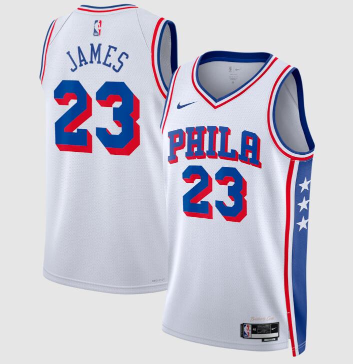 Youth Philadelphia 76ers #23 LeBron James White 2026 Association Edition Stitched Jersey Youth Philadelphia 76ers #23 LeBron James White 2026 Association Edition Stitched Jersey