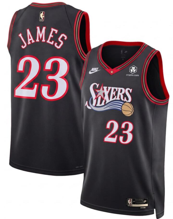 Men's Philadelphia 76ers #23 LeBron James Black 2026 Classic Edition With Patch Stitched Jersey