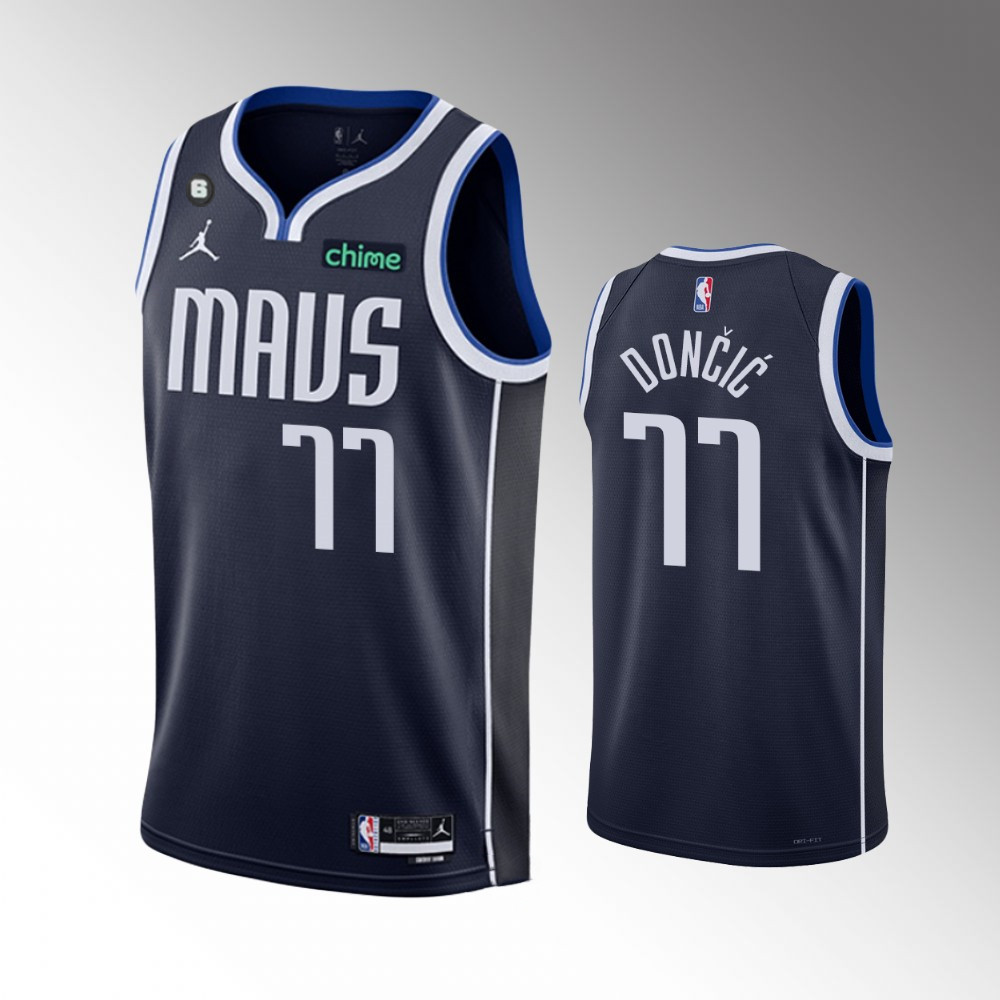 Men's Dallas Mavericks #77 Luka Doncic Navy Statement Edition With NO.6 Patch Stitched Basketball Jersey Men's Dallas Mavericks #77 Luka Doncic Navy Statement Edition With NO.6 Patch Stitched Basketball Jersey