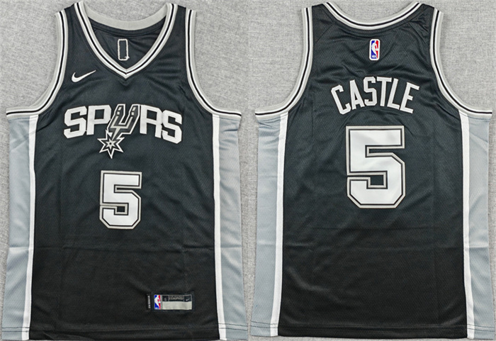Youth San Antonio Spurs #5 Stephon Castle Black Icon Edition Stitched Football Jersey