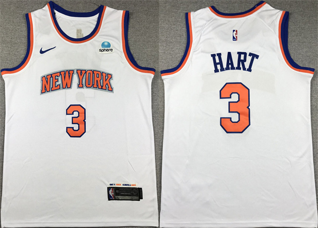 Men's New Yok Knicks #3 Josh Hart White Stitched Basketball Jersey