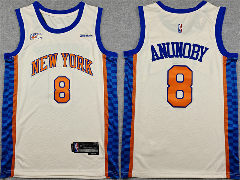 Men's New Yok Knicks #8 OG Anunoby Cream 2024-25 City Edition Stitched Basketball Jersey Men's New Yok Knicks #8 OG Anunoby Cream 2024-25 City Edition Stitched Basketball Jersey