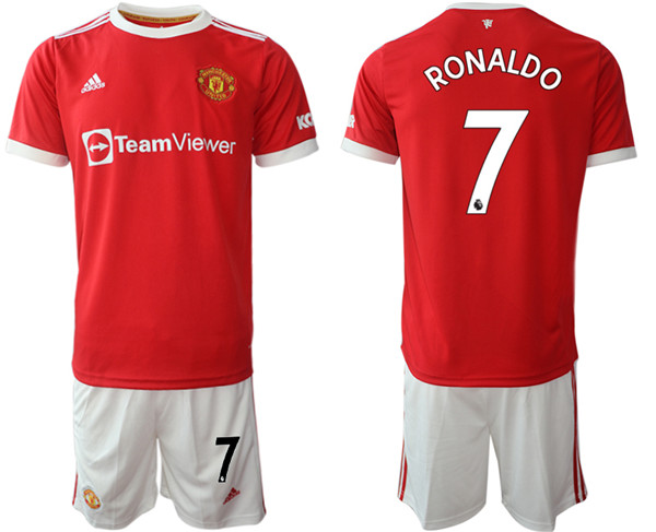 Men's Manchester United #7 Cristiano Ronaldo Red Home Soccer Jersey Suit Men's Manchester United #7 Cristiano Ronaldo Red Home Soccer Jersey Suit