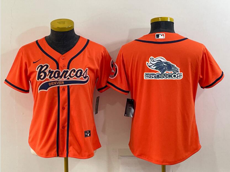 Women's Denver Broncos Blank Orange With Patch Cool Base Stitched Baseball Jersey(Run Small)