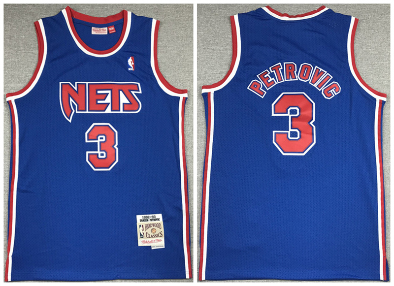 Men's Brooklyn Nets #3 Drazen Petrovic Royal 1992-93 Mitchell & Ness Throwback Hardwood Classics Stitched Jersey Men's Brooklyn Nets #3 Drazen Petrovic Royal 1992-93 Mitchell & Ness Throwback Hardwood Classics Stitched Jersey