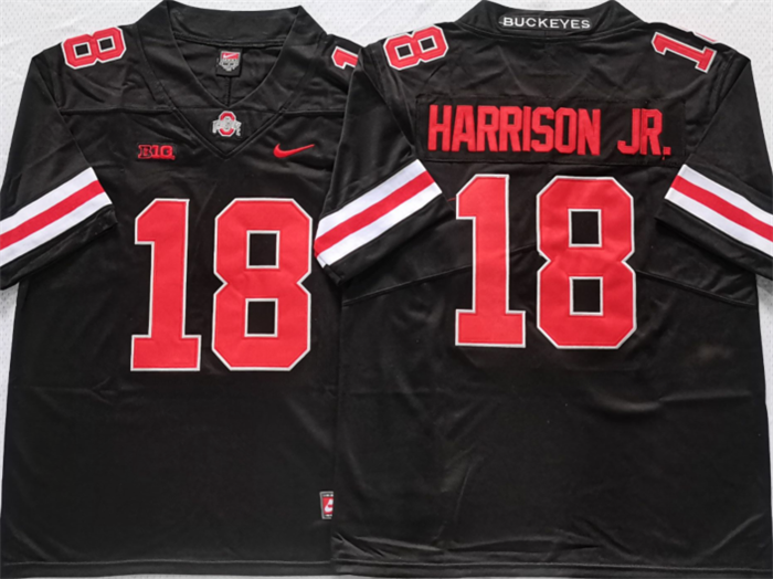 Men's Ohio State Buckeyes #18 Harrinson jr Black/Red Stitched Jersey